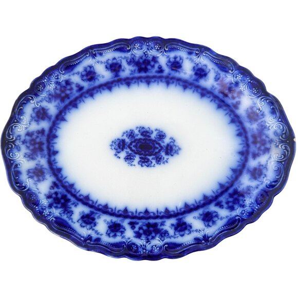 1896-1906 John Maddock & Sons Waverley Flow Blue Oval Serving Platter 12.5" Rare - Picture 1 of 16